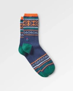 Organic Midweight Patterned Socks - Deep Navy