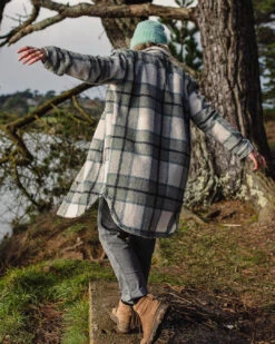 Cloudy Recycled Deep-Pile Sherpa Fleece Shirt - Pistachio Check -Passenger Clothing Store 3 0004 TY92 456