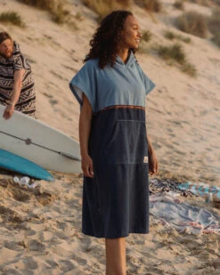 Baja Recycled Towel Poncho - Provincial Blue/ Dark Denim -Passenger Clothing Store 3 0053 TY104 385