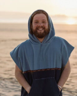 Baja Recycled Towel Poncho - Provincial Blue/ Dark Denim -Passenger Clothing Store 3 0059 TY104 397