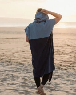 Baja Recycled Towel Poncho - Provincial Blue/ Dark Denim -Passenger Clothing Store 3 0060 TY104 394