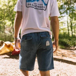 Pine Recycled Cotton Cord Shorts - Washed Denim -Passenger Clothing Store 4 0013 TY73 224
