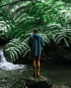Dune 1/2 Zip Organic Cotton Hoodie - Mediterranean Geo Stripe -Passenger Clothing Store GroupShot 4 5Ratio 30