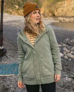 Clementine Recycled Quilted Popper Up Hoodie - Pistachio -Passenger Clothing Store TY98 pt2 204 4 5Ratio 1