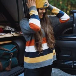 Bay Knitted Jumper - Charcoal Stripe -Passenger Clothing Store bay 3