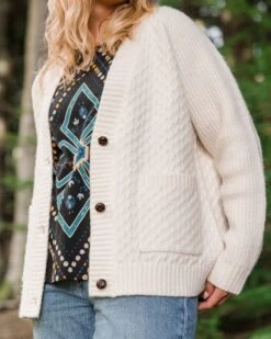Homey Recycled Knitted Cable Cardigan - Off White -Passenger Clothing Store ir 2Zg4qZY6SPxI9rK28o85EBzQvKaM ChTy5MC4maA